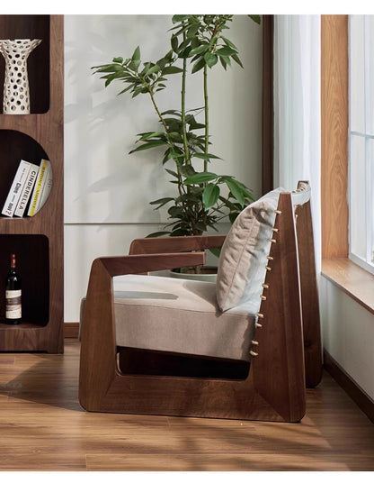 Medieval Style Solid Wood Rope Leisure Chair Retro Single Sofa Chair Wabi-sabi High-end Home Cafe Rattan Single Chair