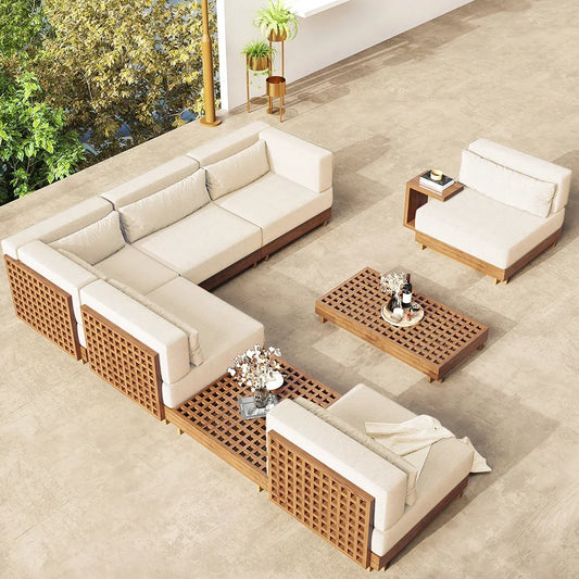 Sunway Factory Customization Teak Outdoor Sofa Garden  Furniture Outdoor Patio Sectional Waterproof Sofa Set with Coffee Table