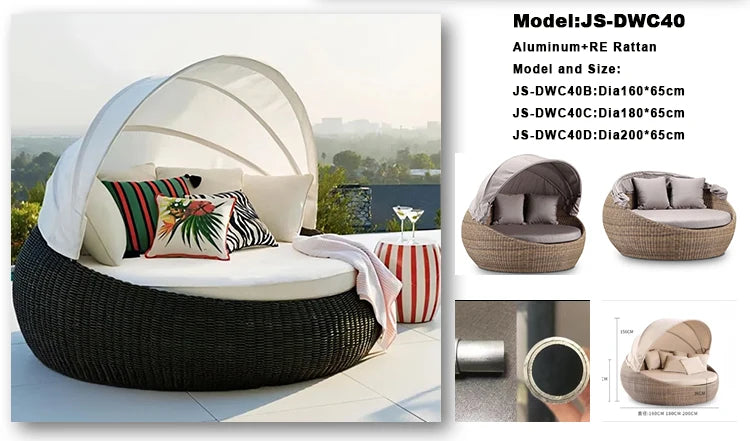 Modern Day Bed Patio Furniture Hotel Luxury Teak Rope Garden Sun Lounger Round Aluminum Rattan Wicker Outdoor Daybed With Canopy