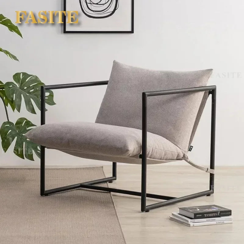 Aidan Sling Accent Chair / Metal Framed Armchair with Shredded Foam Cushioning, Oatmeal Chairs Living Room