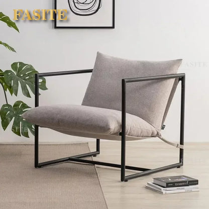 Aidan Sling Accent Chair / Metal Framed Armchair with Shredded Foam Cushioning, Oatmeal Chairs Living Room