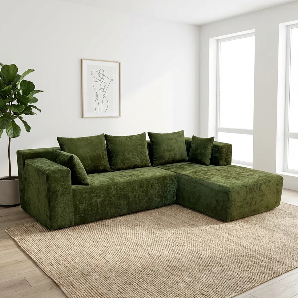 For Modern L-Shape Compressed Corner Sofa Set in a Box Fabric 45D Foam Sponge High Density Reclining for Living Room Furniture