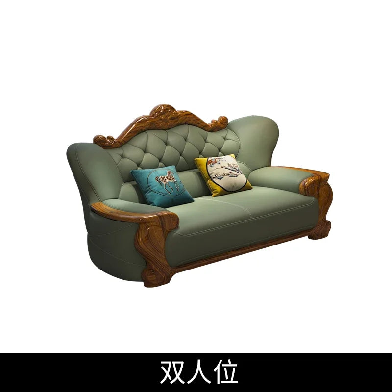 European ebony leather sofa Chinese 1234 living room combination  FT