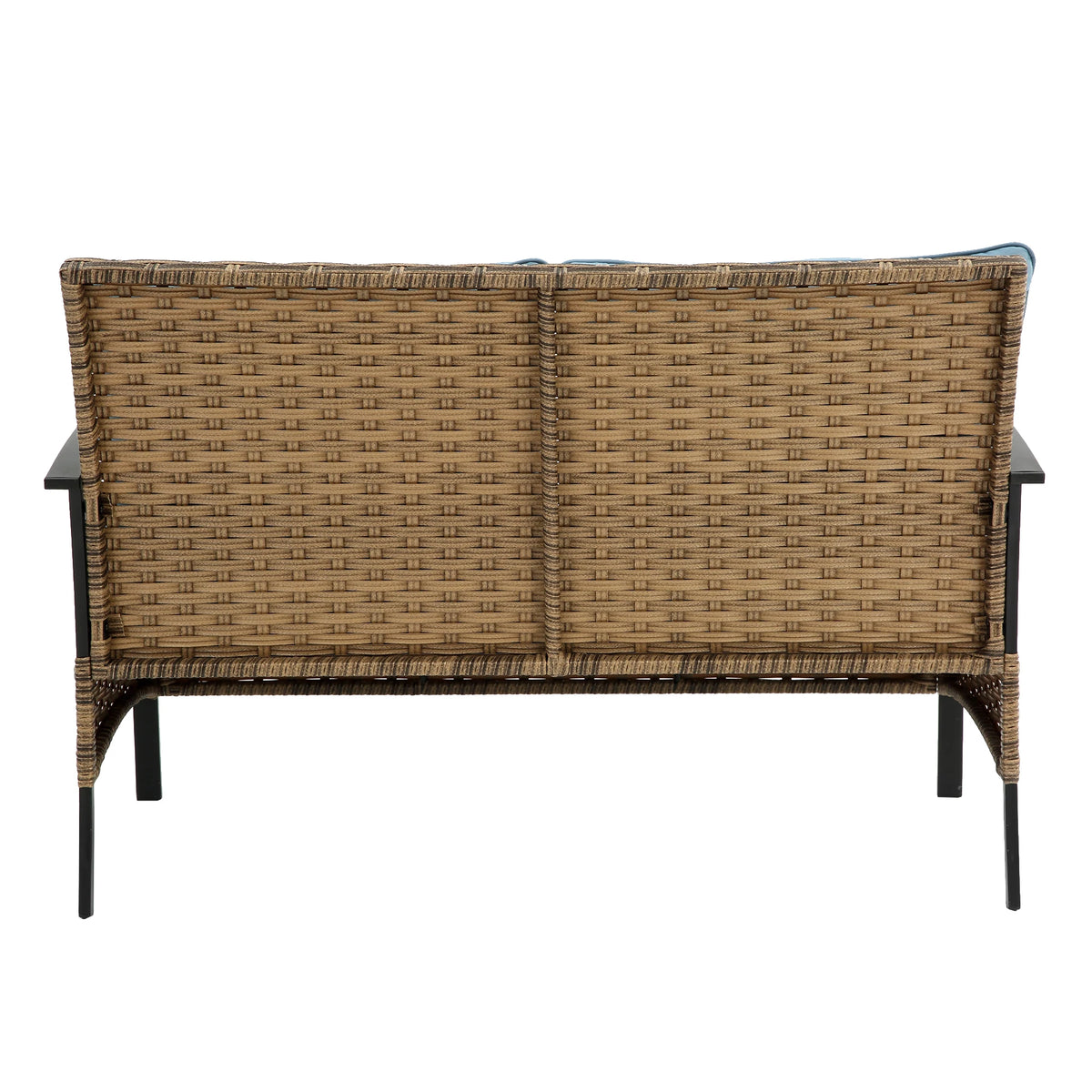 Patio 4 piece sectional low dining conversation sofa set- KD rattan wicker outdoor garden furniture corner sofa set with cushion