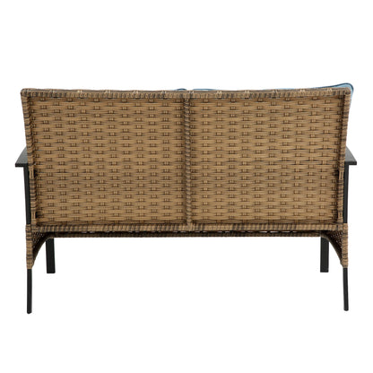 Patio 4 piece sectional low dining conversation sofa set- KD rattan wicker outdoor garden furniture corner sofa set with cushion