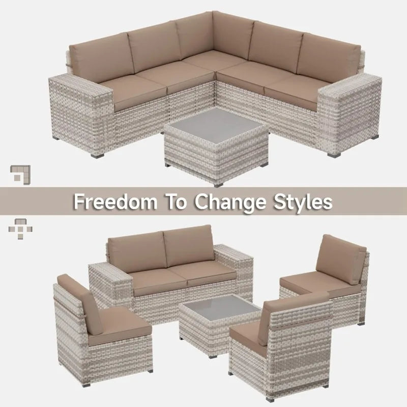 6-Piece Modular Sectional Set - Outdoor Furniture Conversation Sofa for Garden, Balcony, Lawn
