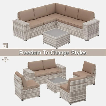 6-Piece Modular Sectional Set - Outdoor Furniture Conversation Sofa for Garden, Balcony, Lawn