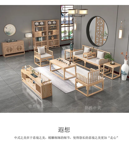 Han Solid Wood New Chinese Sofa Combination Living Room Zen Bed Hotel Homestay Push