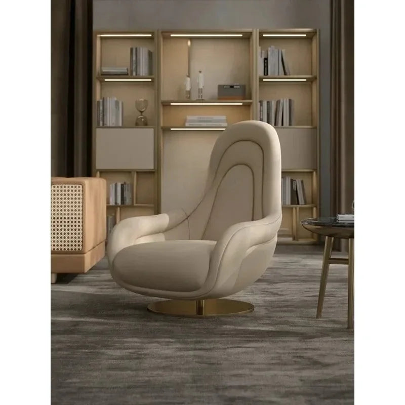 A lNew Single Seater Italian Living Room Leisure Light Luxury Leather Rotating Couch