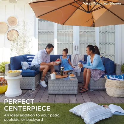 Seven Piece Modular Set, Outdoor Sectional Wicker Patio, Conversation With Two Pillows, Coffee Table Cover Included
