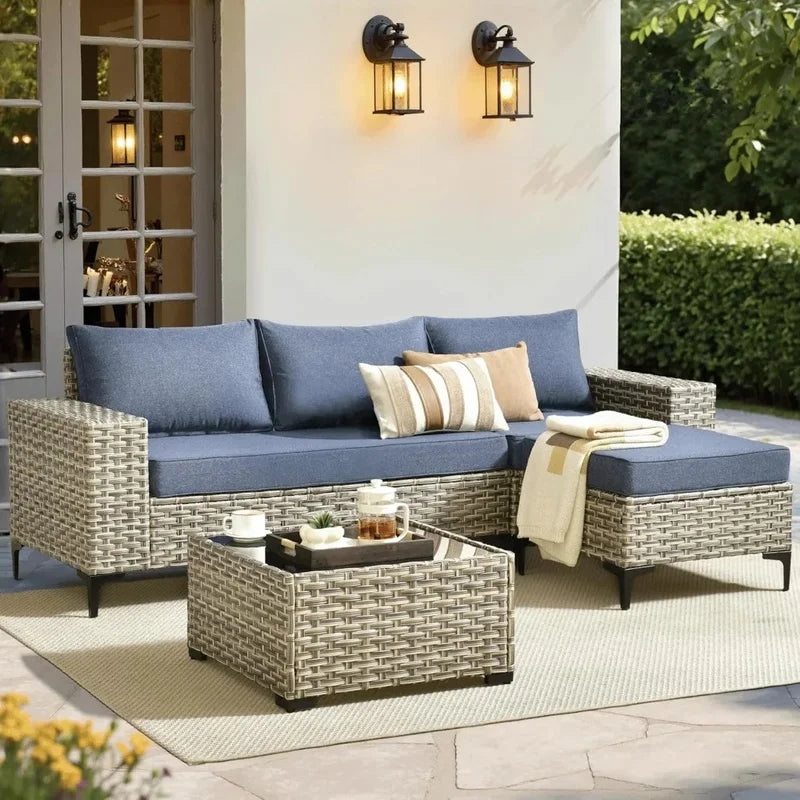 5 Pieces Outdoor Sectional Sofa Couch with Comfy Cushions Deep Seat, Modern Modular Wicker Rattan Conversation Set
