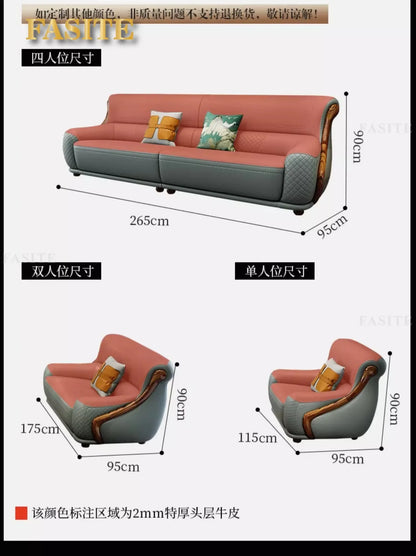 leather sofa new Chinese-style first-layer cowhide European-style solid wood living room corner combination villa