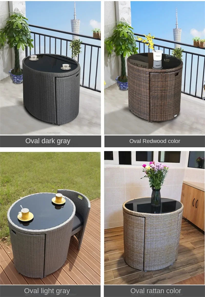 Balcony Rattan Garden Furniture Set 3-piece Patio Leisure Table and Chairs Courtyard Terrace Outdoor Round Table and Chairs T