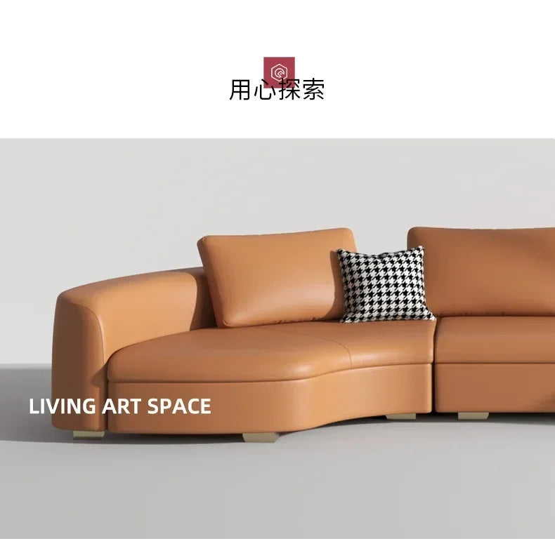 Italian Minimalist Circular Curved Leather Sofa Large Apartment Living Room Corner Leather Sofa
