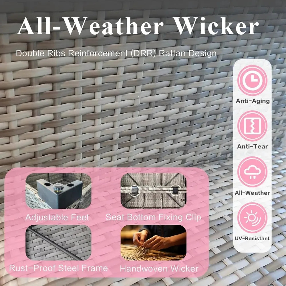 7-Piece Outdoor Rattan Sectional Sofa Set, Wicker Patio Furniture Sets with Navy Blue Cushions for Balcony, Porch, Backyard