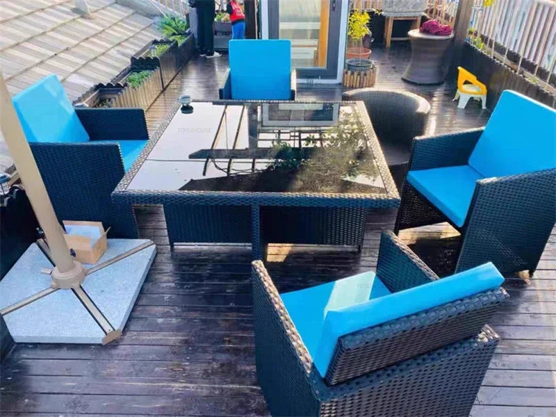 Outdoor Table Chairs Patio Rattan Furniture Set Italian Leisure Open-air Garden Furniture Sets Waterproof and Sun-proof Armchair