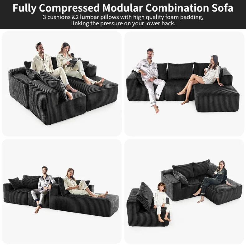 Compression sofa Modular combination Corduroy large striped fabric Compression packaging Boneless sponge sofa Double recliner