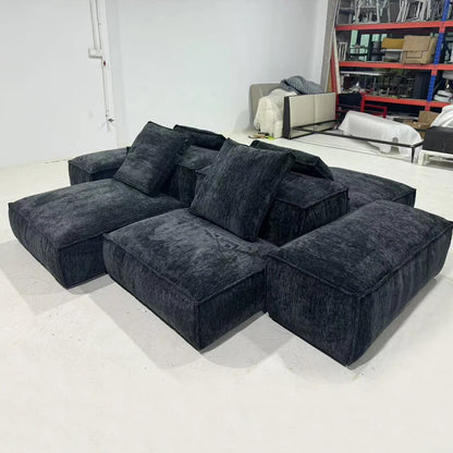 Black Chenille Fabric Sectional Living Room Module Sofas Set Sectional Floor Sofa Couch