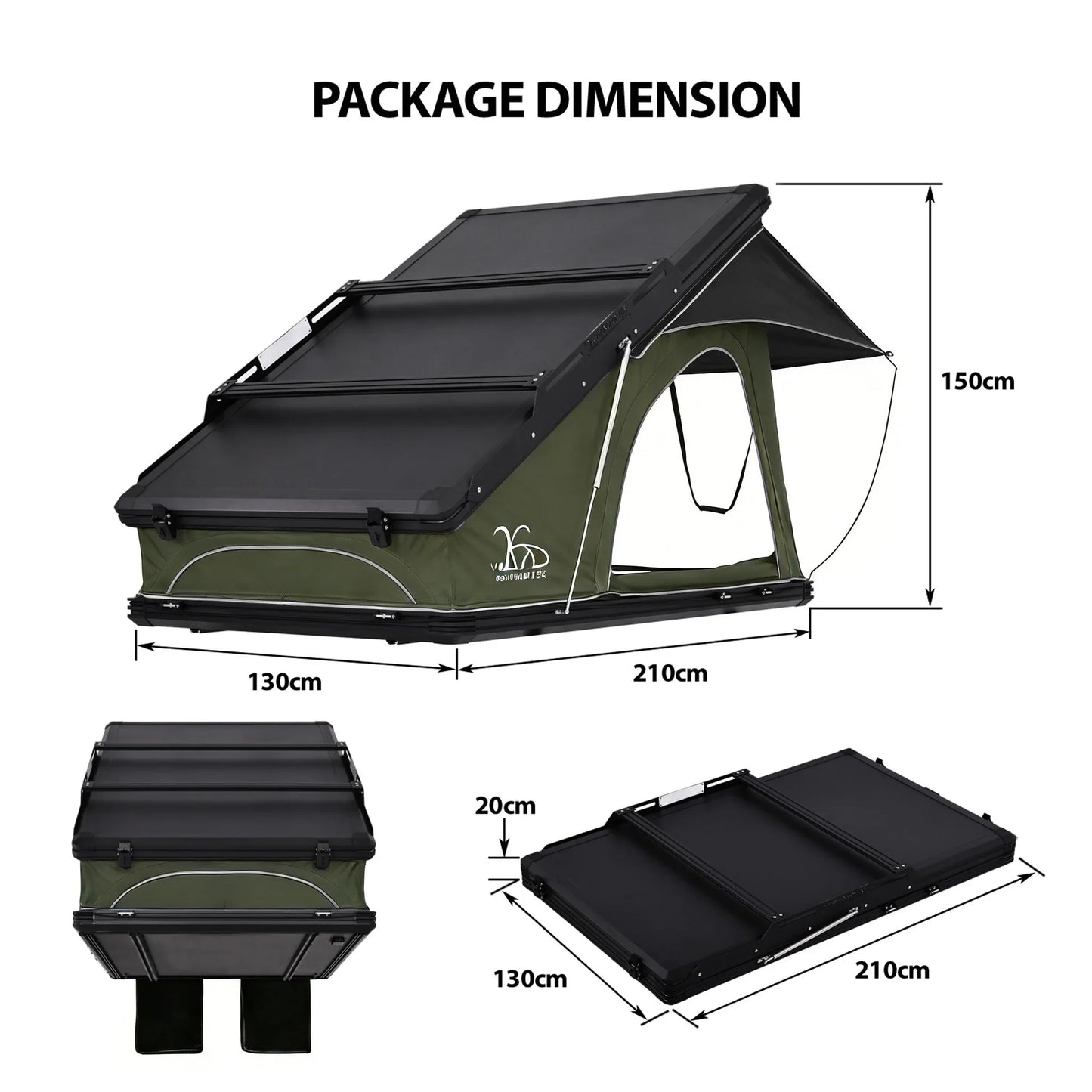 4x4 Factory Sale Wild Camping Popup Aluminum HardShell Rooftop Tent with Hinged RTT for SUVs - Outdoor Adventure Shelter