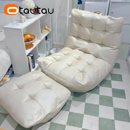 OTAUTAU Bean Bag Lounger Cover Without Filler Floor Seat Lazy Sofa Bed Couch Beanbag Sac with Footrest Stool Ottoman SF024