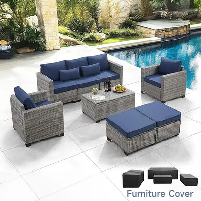 PatioLix 6 Pieces Outdoor Patio Furniture Sets with Furniture Cover, PE Rattan Wicker