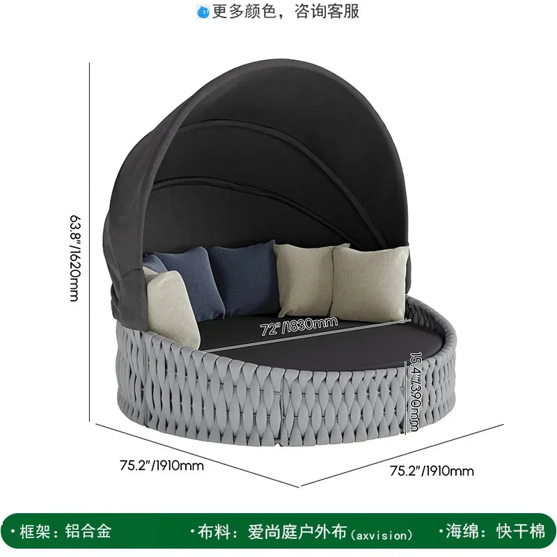 Outdoor Rattan Aluminum Alloy Lounge Bed Leisure Hotel Beach Open-Air Sofa Recliner Set