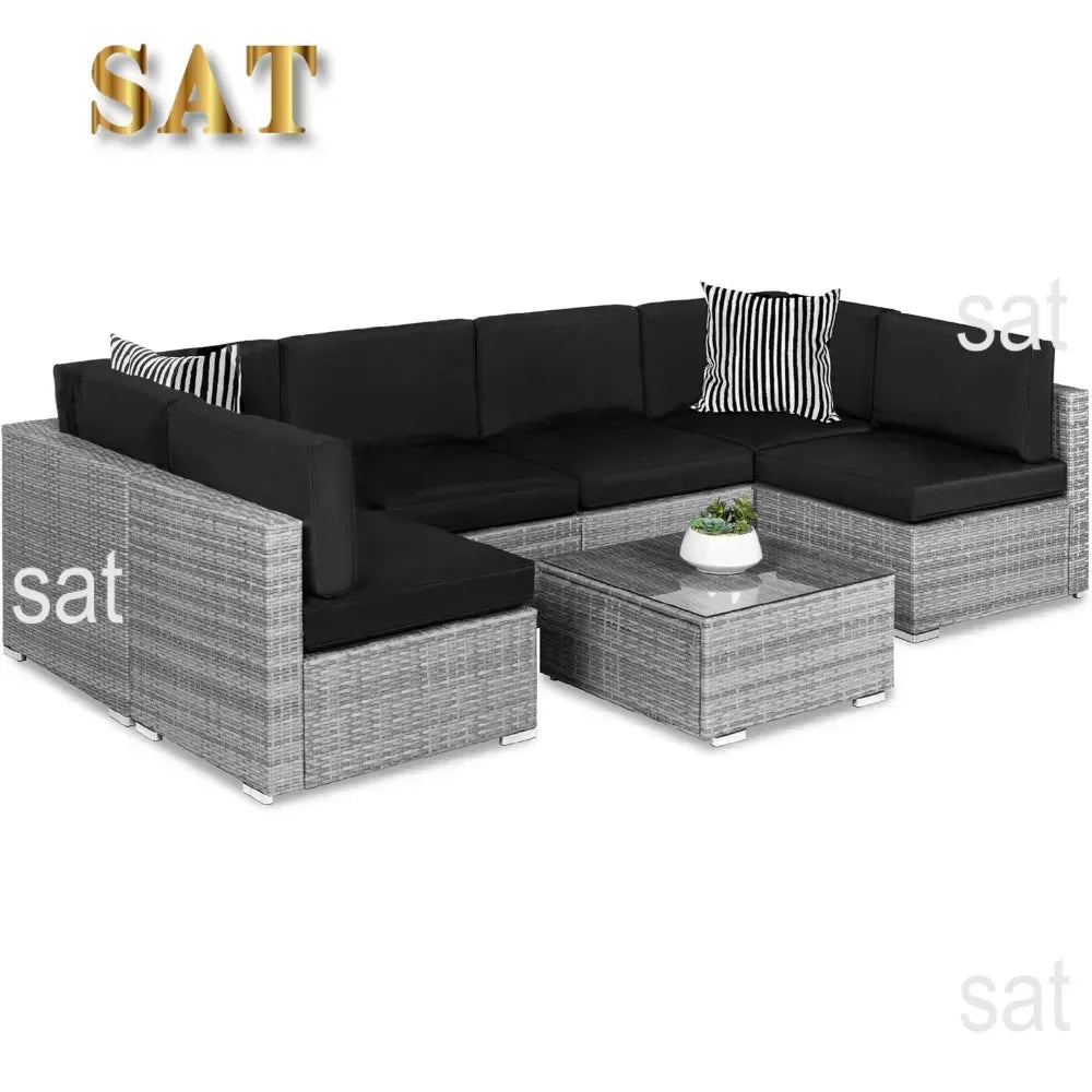 # Outdoor Furniture 7Piec Sets W/2Pillows, Coffee Table, Cover Included, Wicker Conversation Couch Set, Patio Furniture Set #