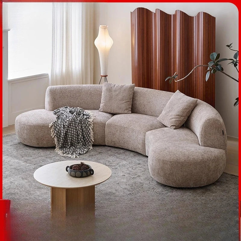 Medieval wabi-sabi fabric sofa, living room curved villa sofa bed