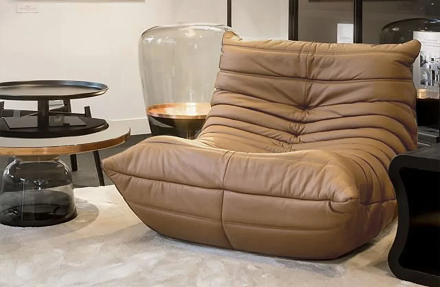 Single sofa living room bedroom lazy fabric leather leisure chair small apartment cream wind