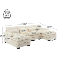 U-Shaped Sectional Sofa Couch, Modern Chenille, Comfy Modular Sleeper with Double Chaise, Memory Foam for Living Room
