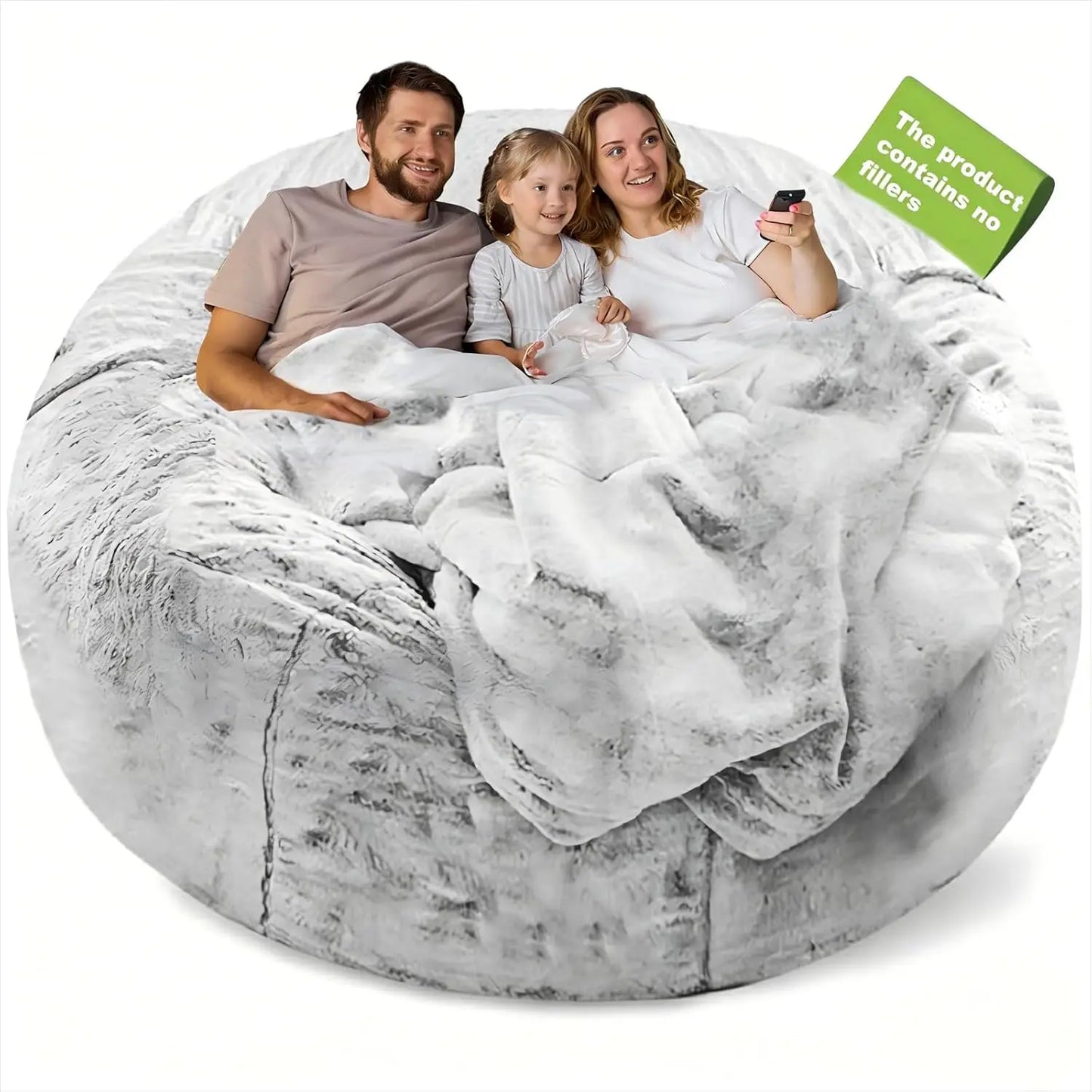 Soft Fluffy Velvet Bean Bag Chair Cover, Washable 6ft Round for Adults Living Room Bedroom