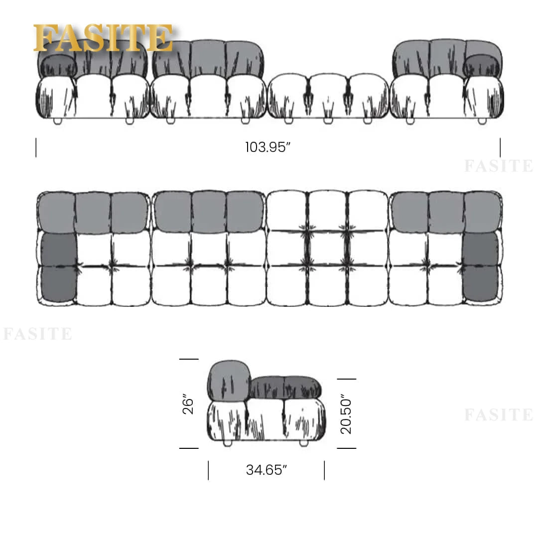 Sofa Combinations with Flexible Fabric Modules Furniture-Inspired Living Room Sofa Minimalist Style Comfortable
