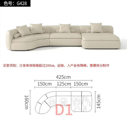 20031A Curved Leather Sofa First Layer Cowhide Semicircle Living Room Italian Modern Simple High-End Elegant