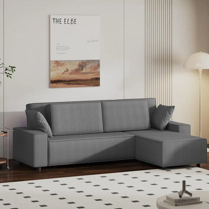 96 L-Shaped Sleeper Sofa with Chaise Lounge, Premium Corduroy Fabric, 1200 lbs Support, Ideal for Small Living Rooms