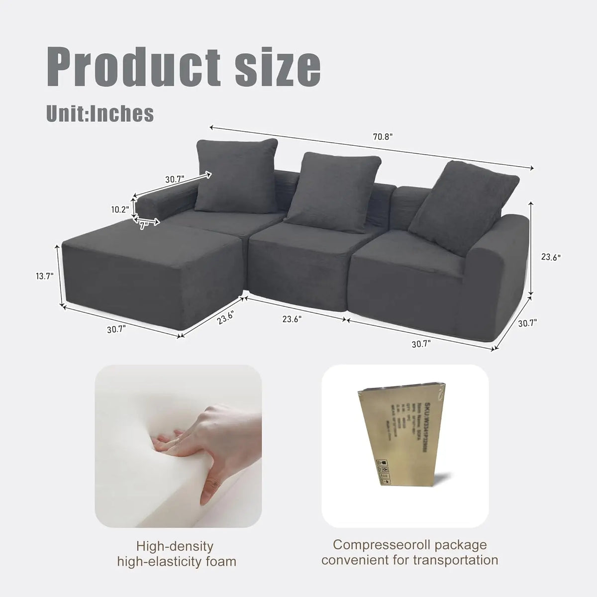 Convertible Sectional Sofa Set with Microfiber Fabric - Modular Design for Spacious Living Rooms and Easy Assembly, Customized