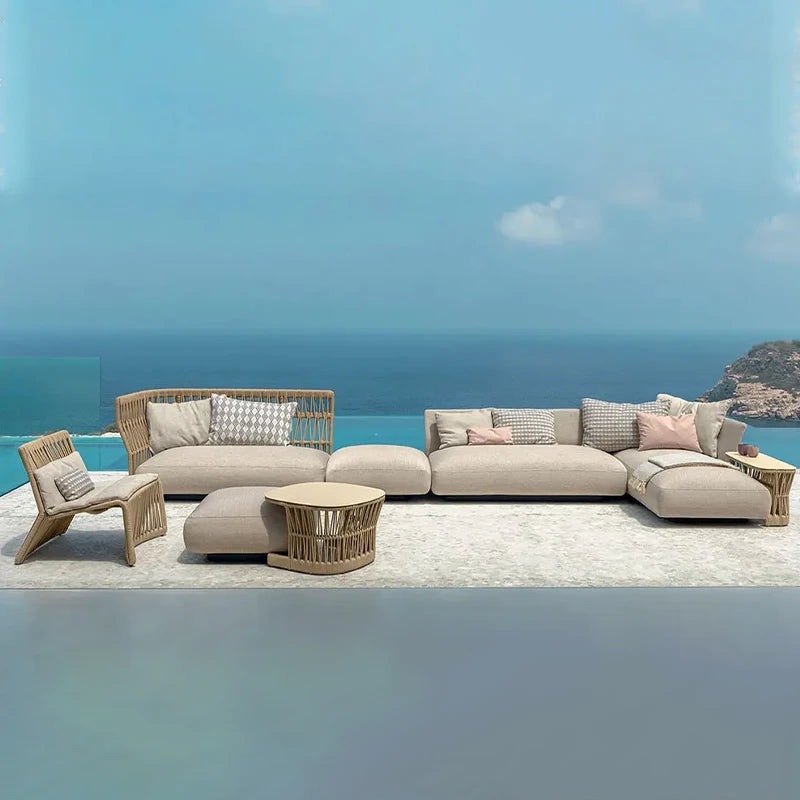 Outdoor Suit High Quality Royal Hotel Furniture Waterproof Patio Garden Couch Rope Sofa Outdoor Furniture Set