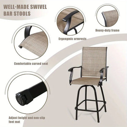 Patio Bar Stools Set of 2 Swivel Bar Height Tall Chairs Outdoor Barstools Chairs