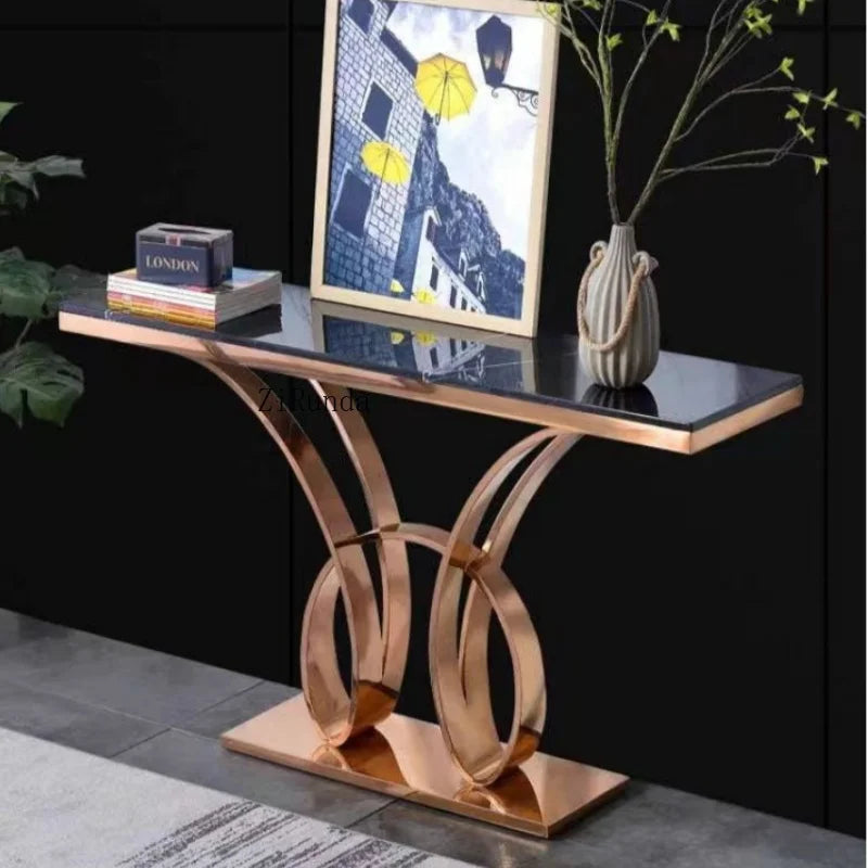 Narrow Gold Art Console Table Simple European Living Room Luxury Gold Corridor Console Table