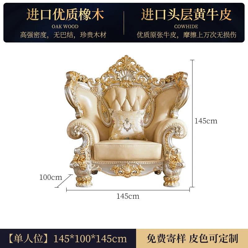 Luxury Couch Living Room Sofa Genuine Leather Solid Wood Living Room Sofa Elegant Europe Canape Salon Home Furniture