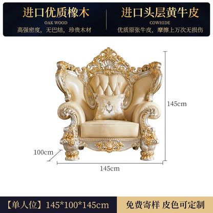 Luxury Couch Living Room Sofa Genuine Leather Solid Wood Living Room Sofa Elegant Europe Canape Salon Home Furniture