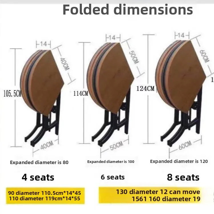 Modern simple solid wood, round folding dining table multi-function, wrought iron household small apartment