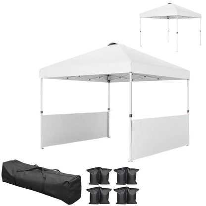 White 10'x10' Pop Up Tent UV50 Sun Protection 2 Half Sidewalls Gazebo with Wheeled Carry Bag Outdoor Use