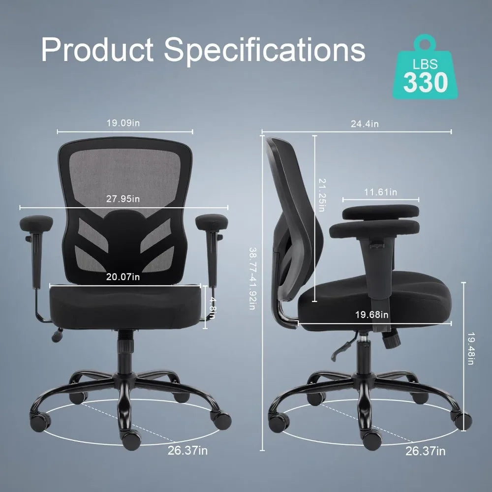 Ergonomic Office Chair with Adjustable Lumbar Support, Breathable Mesh, and Armrests for Home Office Use in Black