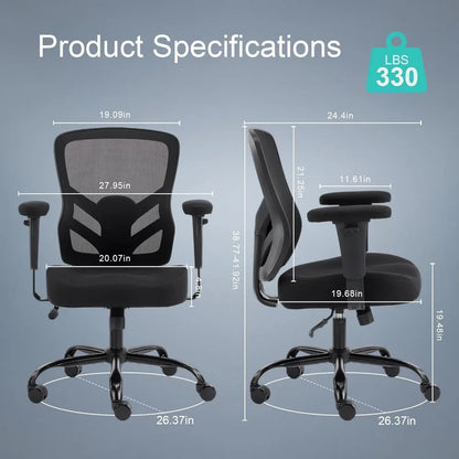 Ergonomic Office Chair with Adjustable Lumbar Support, Breathable Mesh, and Armrests for Home Office Use in Black