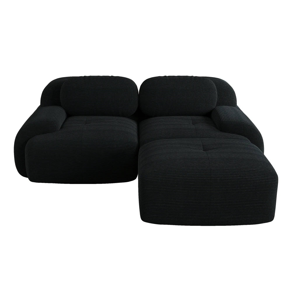 82'' Corner Sofa in Soft Cord Fabric, Modular Combined with Curved Armrests, Without Mounting, Highly Elastic Foam Upholstery