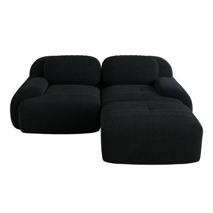 82'' Corner Sofa in Soft Cord Fabric, Modular Combined with Curved Armrests, Without Mounting, Highly Elastic Foam Upholstery