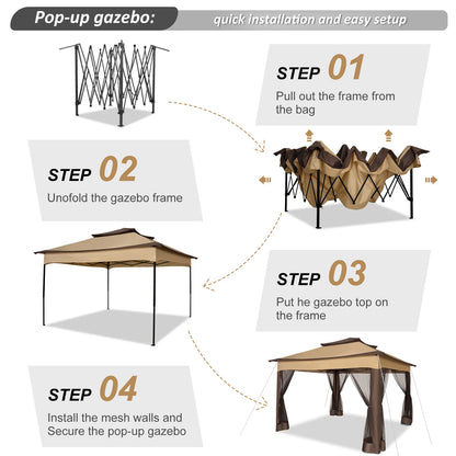 11x11 Pop up Gazebo on Clearance with Mosquito Netting&Sandbags, Outdoor Canopy Tent with 4 Ropes 8 Stakes&Portable Carrying Bag