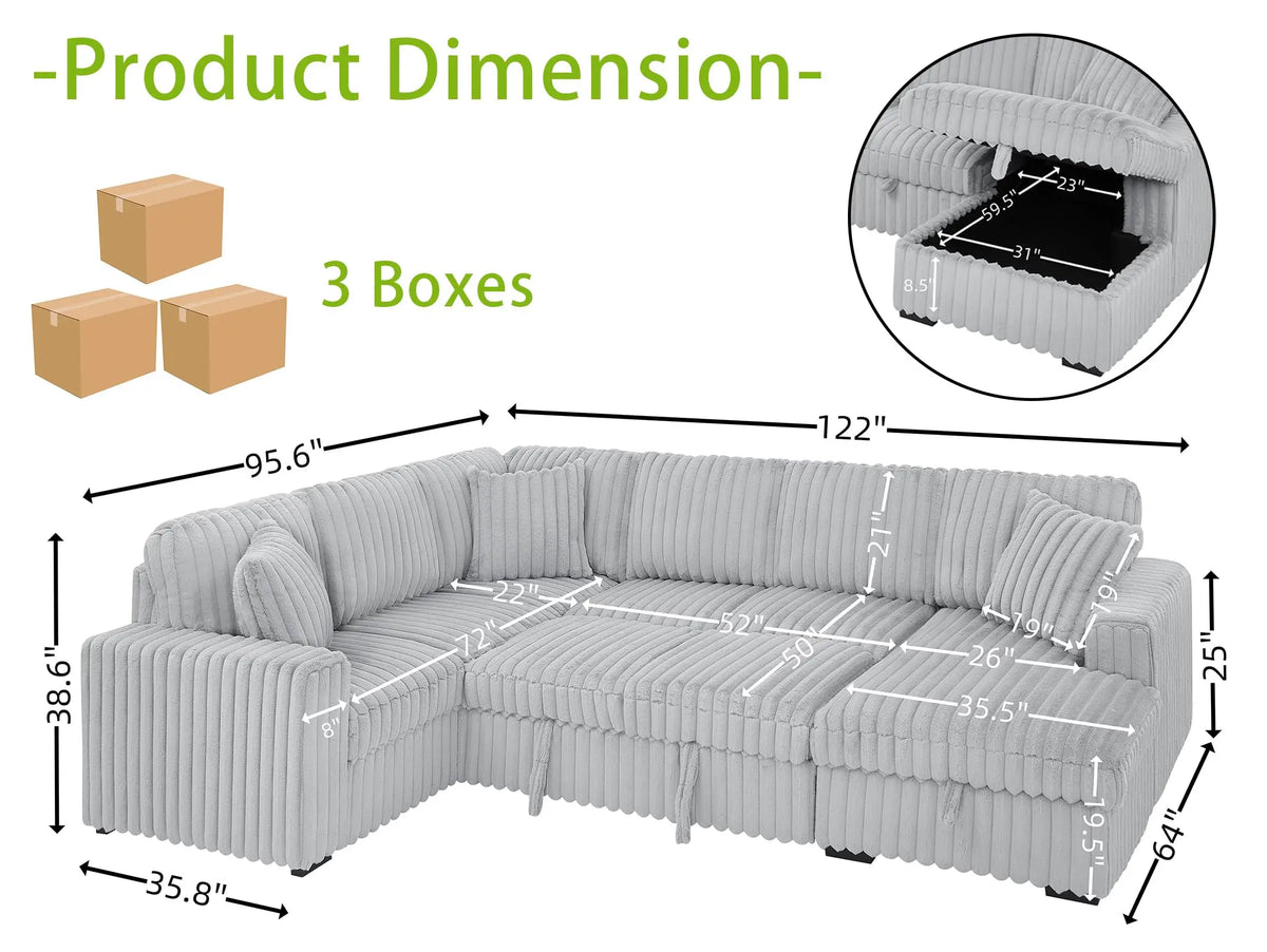 Modern 6-Piece Modular Sectional Sofa Set in Plush Chenille Upholstery for Comfortable Living Room Furniture - Durable Plywood