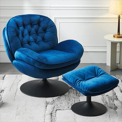 Velvet Swivel Armchair Set with Ottoman for Living Room - Modern Tufted Accent Chairs with 360° Swivel & Footrest - Comfy Chais