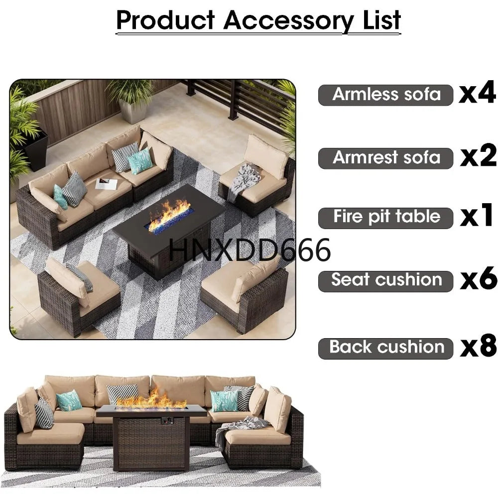 7 Piece Patio Furniture Set with  Fire Pit Table Outdoor Sectional Conversation Sofa Set with Coffee Table